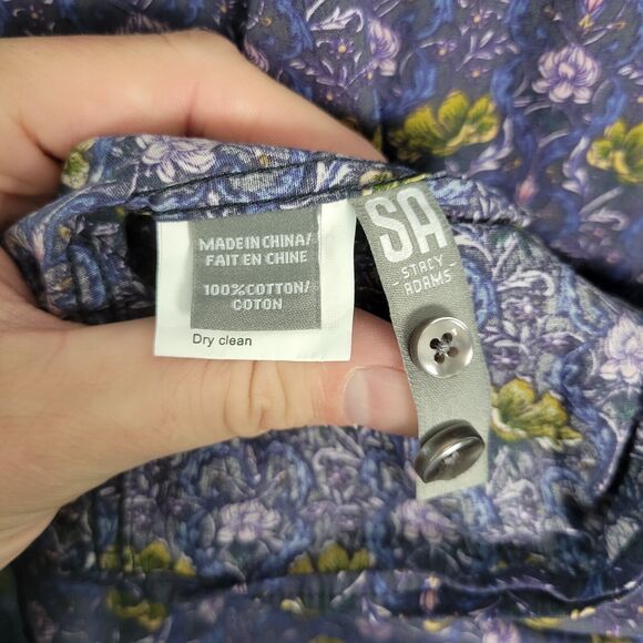 Stacy Adams Purple Floral Performance Modern Fit Button Shirt SIZE 19 34/35 - Picture 10 of 11